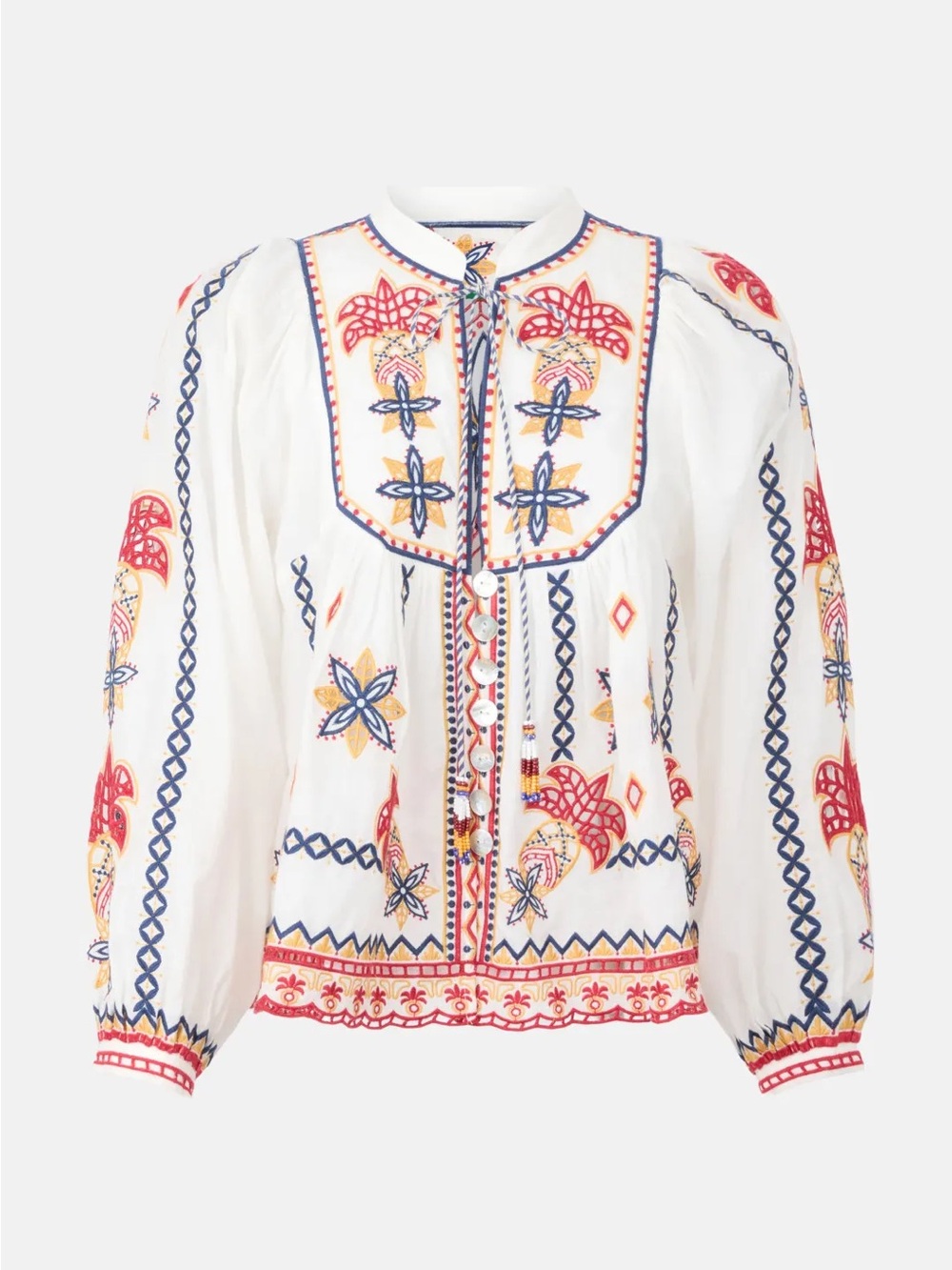 Farm Rio Marys Tiles Off-White Embroidered Blouse Size Large